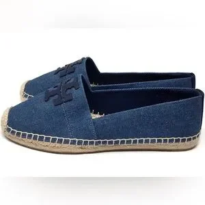 靴 TORY BURCH WESTON FLAT ESPADRILE DENIM Tory Burch Weston Flat Espadrille Denim Chambray Canvas